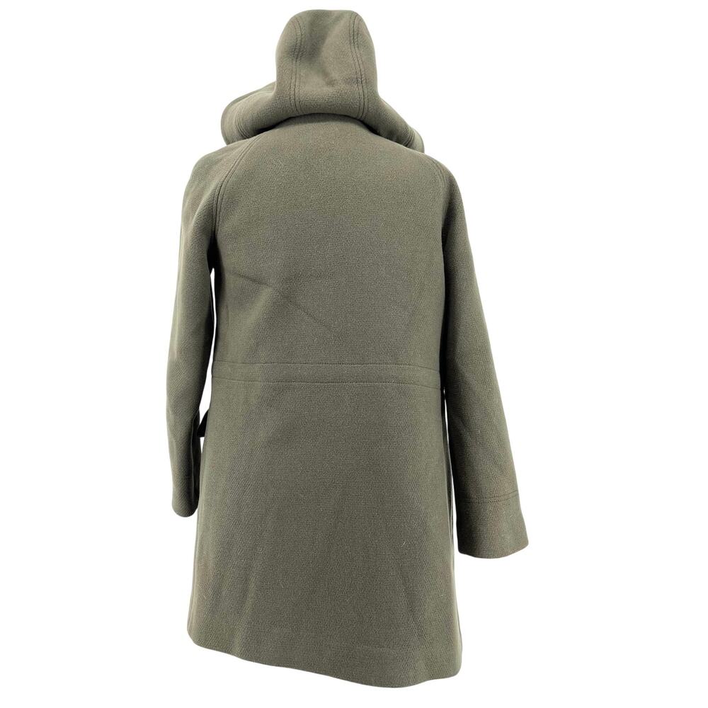 J. Crew Women’s 4P Stadium Cloth Nello Gori Green Wool Duffle Pea Coat‎ Hooded - Picture 2 of 10